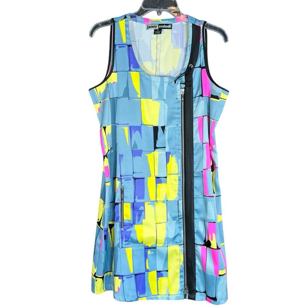 Jamie Sadock Multicolor Abstract Print Front Zip Athletic Golf/Tennis Dress M